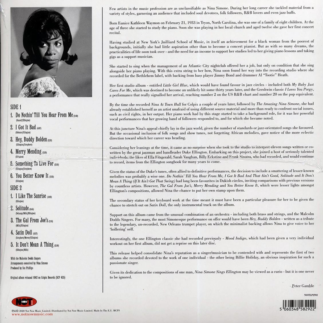 Nina Simone - Sings Ellington! (180g) (remastered) (colored vinyl) vinyl LP back cover