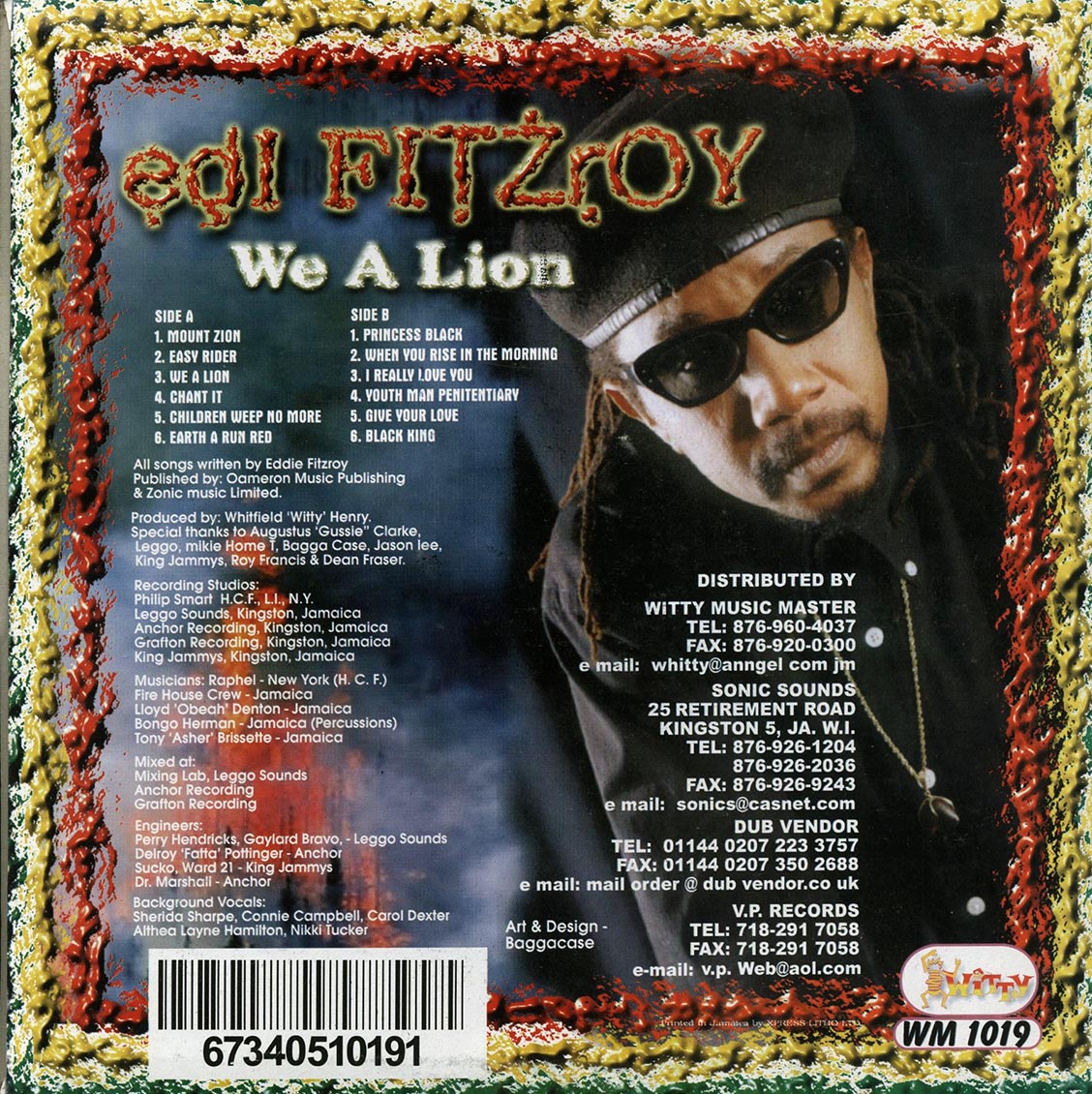 Edi Fitzroy - We A Lion (Jamaica press) (orig. press) vinyl LP back cover