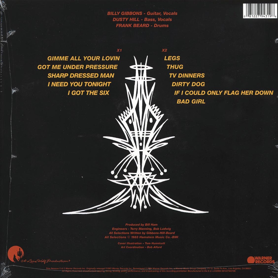 ZZ Top - Eliminator (red vinyl) (remastered) vinyl LP back cover