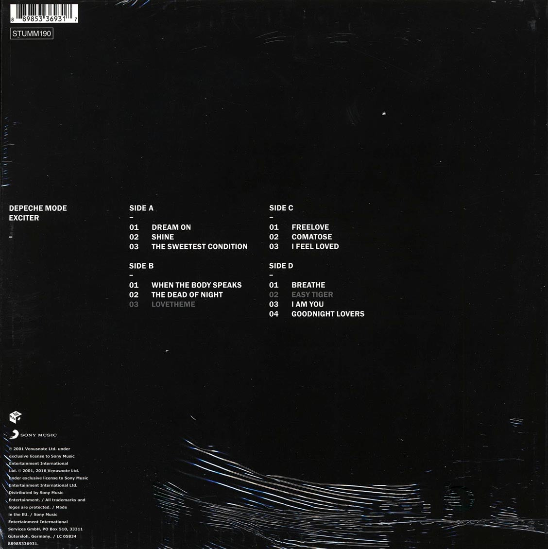 Depeche Mode - Exciter (2xLP) (180g) vinyl LP back cover