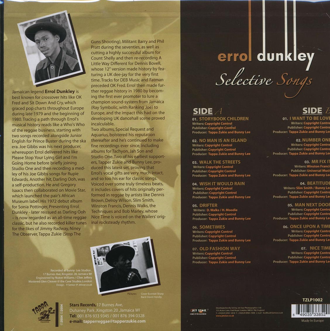 Errol Dunkley - Selective Songs vinyl LP back cover