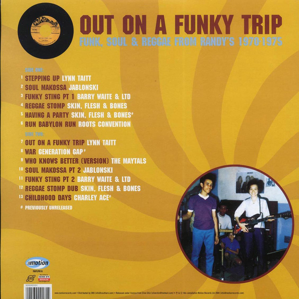 Lynn Taitt, The Maytals, Skin, Flesh & Bones, Charley Ace, Etc. - Out On A Funky Trip: Funk, Soul & Reggae From Randy's (2004 FIRST PRESS) (orig. press) vinyl LP back cover