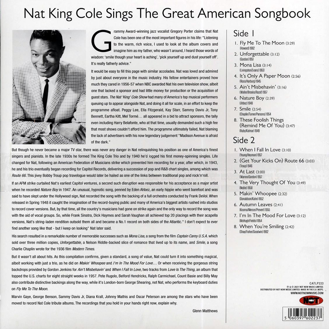 Nat King Cole - Sings The Great American Songbook (180g) vinyl LP back cover