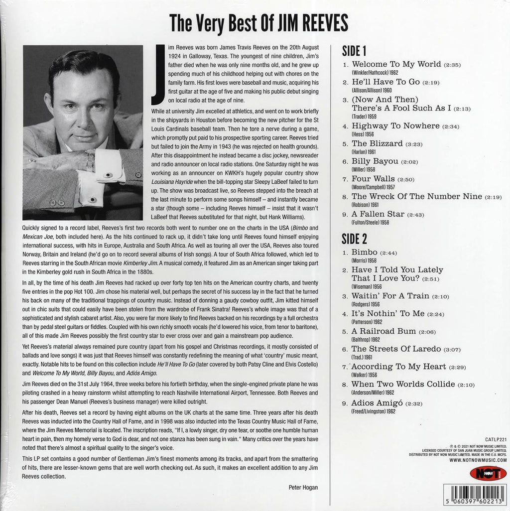 Jim Reeves - The Very Best Of Jim Reeves (180g) vinyl LP back cover