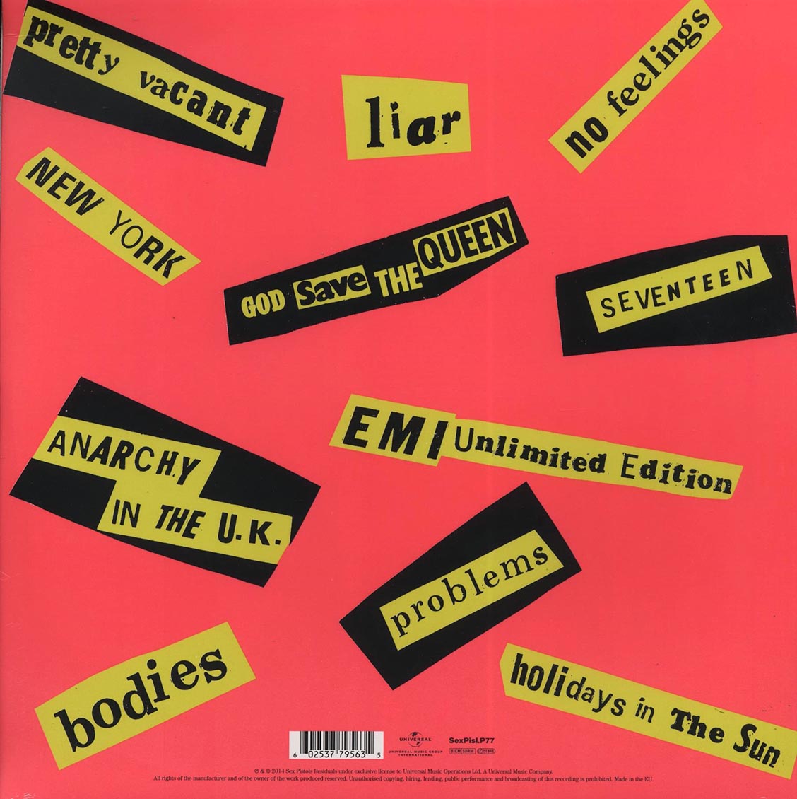 Sex Pistols - Never Mind The Bollocks Here's The Sex Pistols (180g) (remastered) vinyl LP back cover