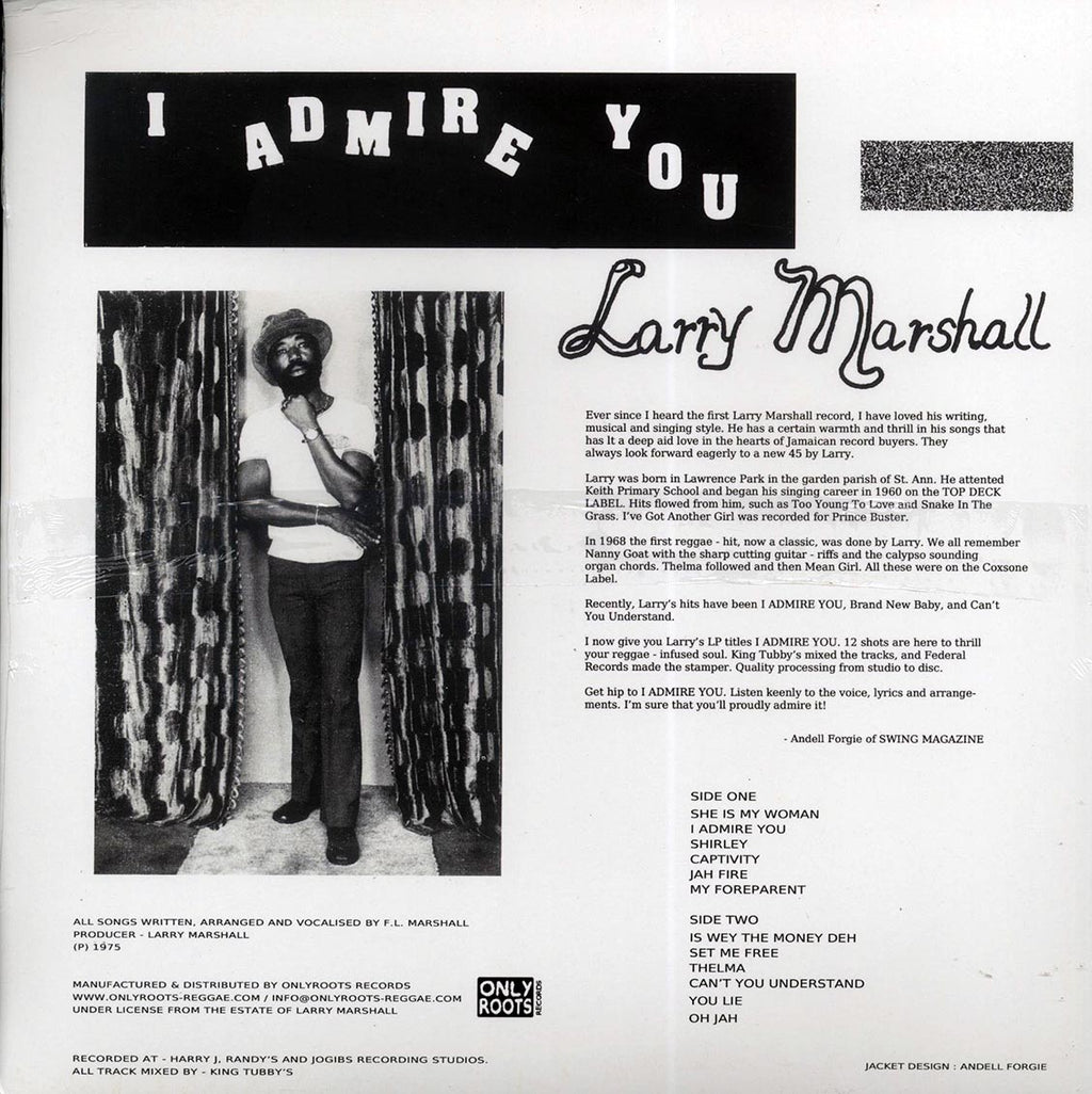 Larry Marshall - I Admire You vinyl LP back cover