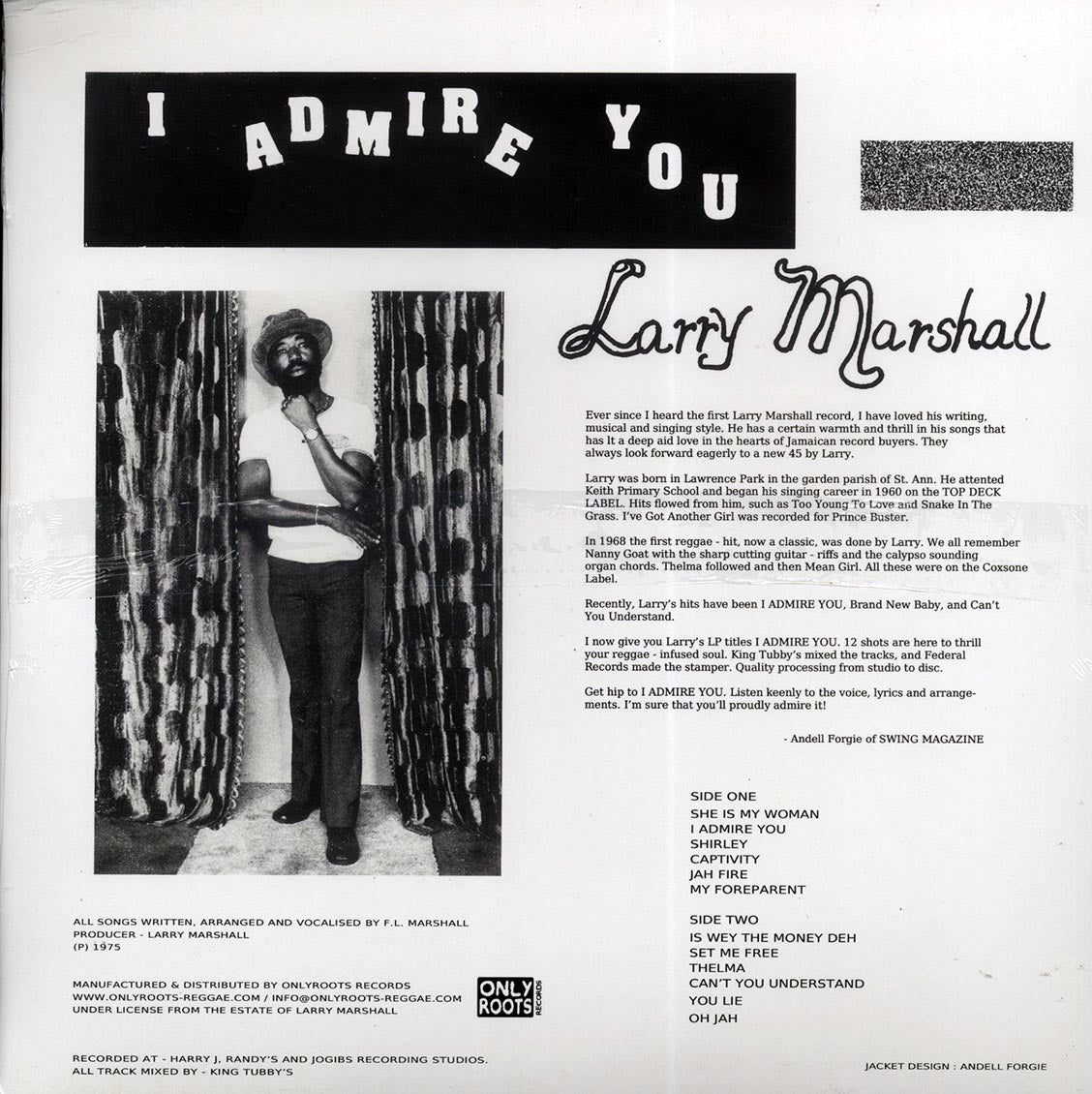 Larry Marshall - I Admire You vinyl LP back cover