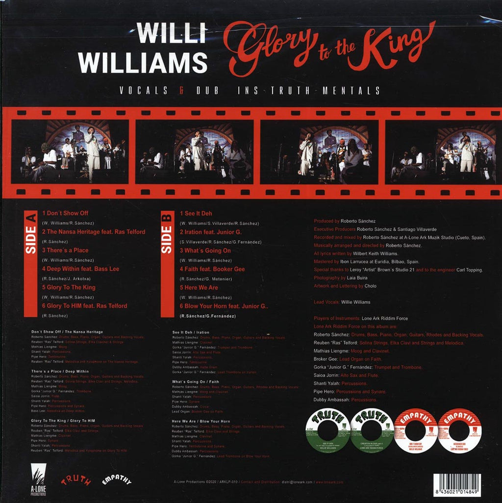 Willie Williams - Glory To The King: Showcase Vocals & Dub Ins-truth-mentals vinyl LP back cover