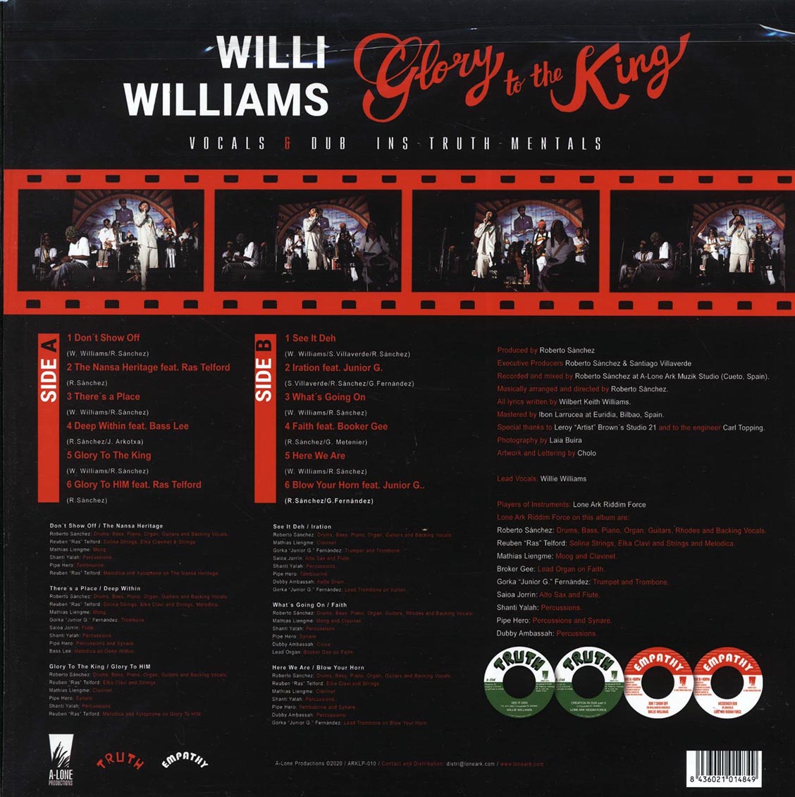Willie Williams - Glory To The King: Showcase Vocals & Dub Ins-truth-mentals vinyl LP back cover