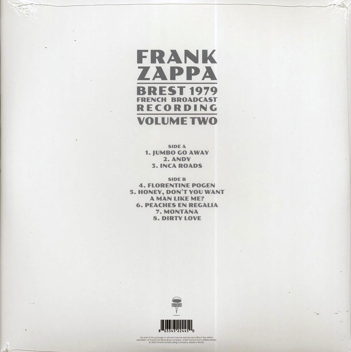 Frank Zappa - Brest 1979 Volume 2: French Broadcast Recording vinyl LP back cover