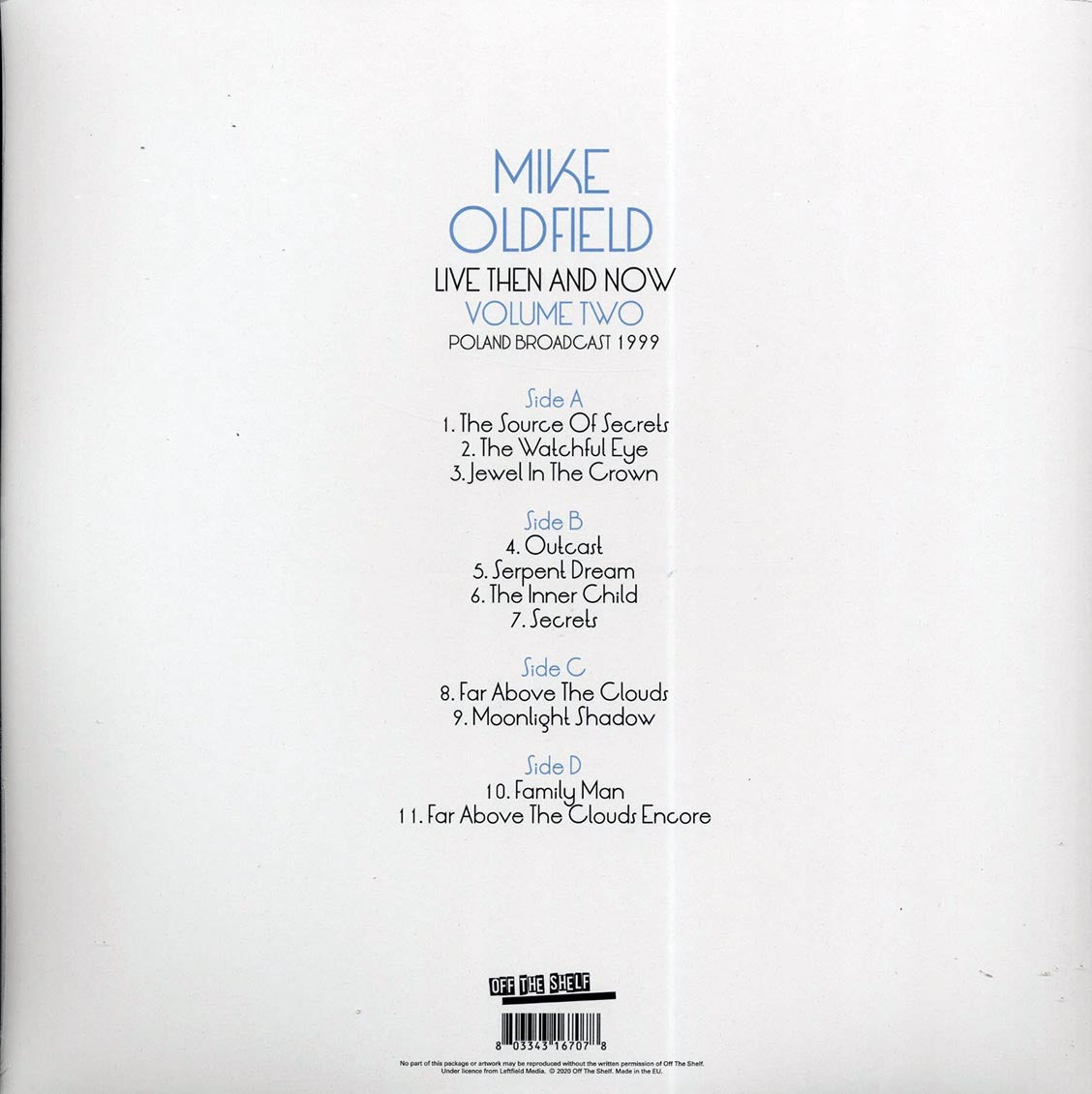 Mike Oldfield - Live Then & Now Volume 2: Poland Broadcast 1999 (ltd. ed.) (2xLP) vinyl LP back cover