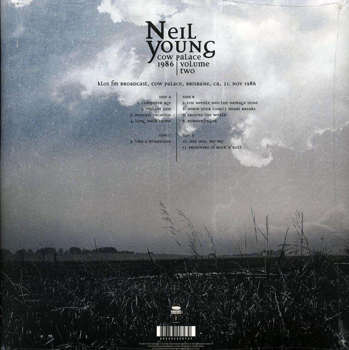 Neil Young - Cow Palace 1986 Volume 2 (ltd. ed.) (2xLP) vinyl LP back cover