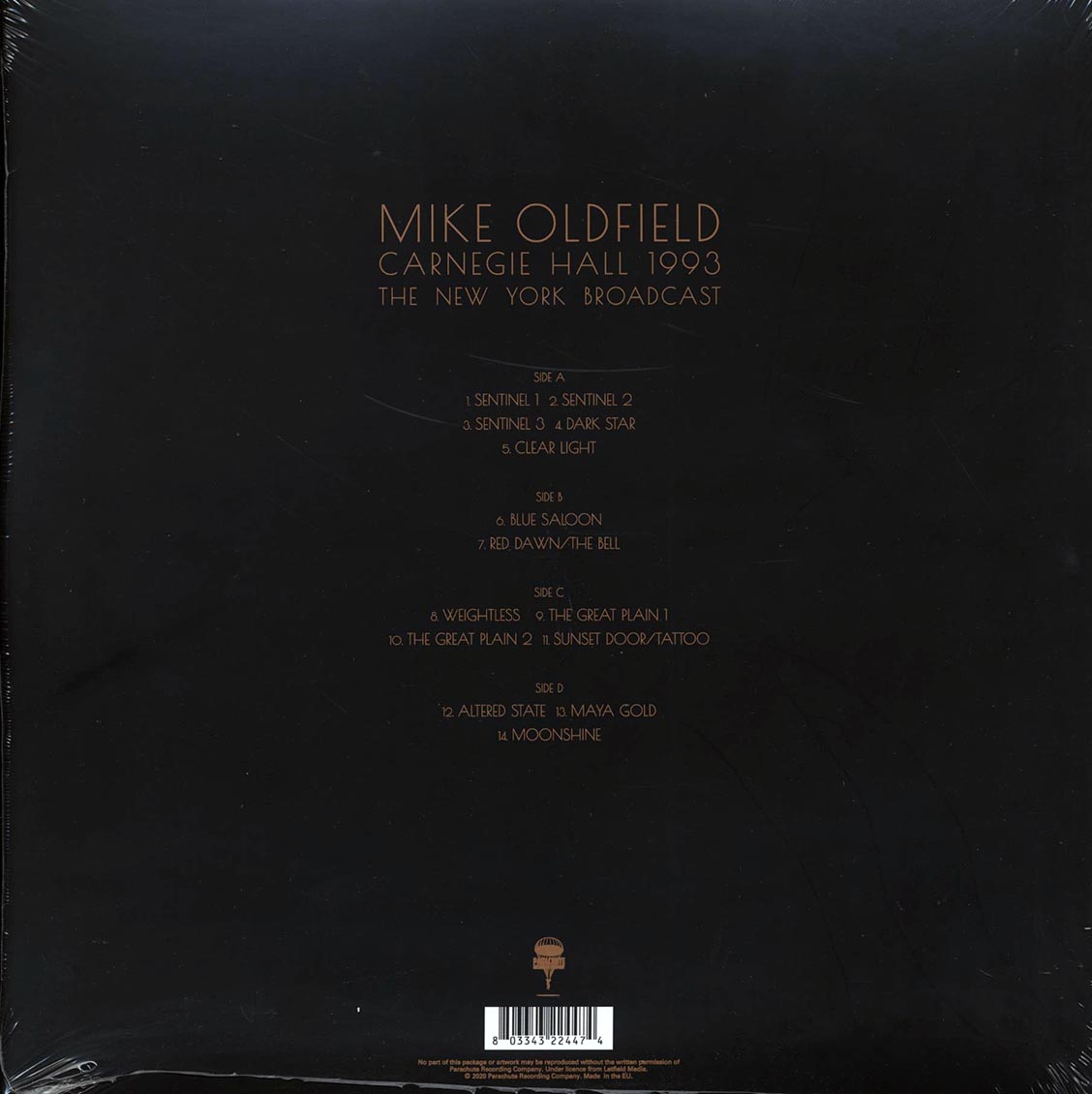 Mike Oldfield - Carnegie Hall 1993: The New York Broadcast (ltd. ed.) (2xLP) vinyl LP back cover