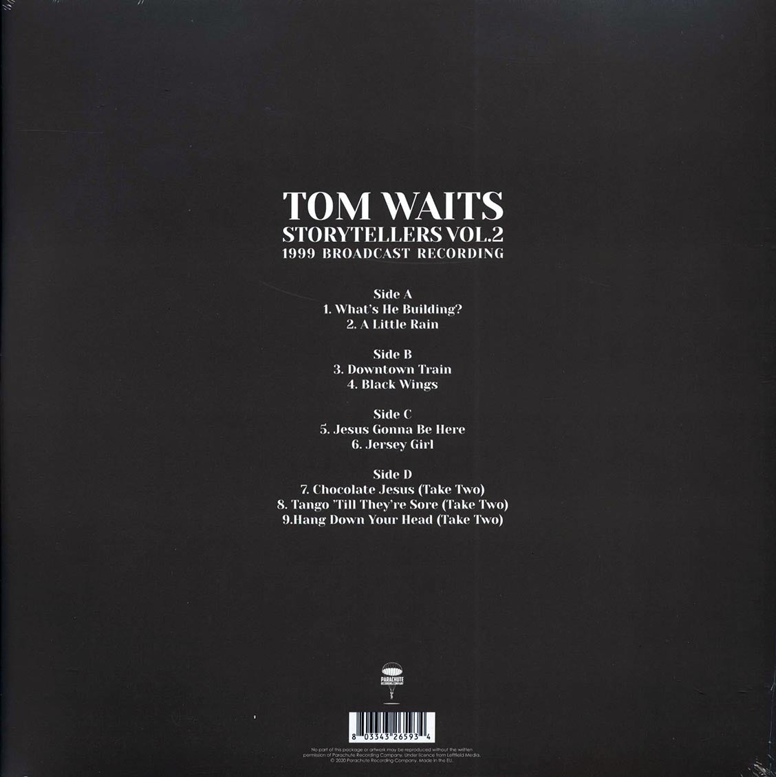 Tom Waits - Storytellers Volume 2: 1999 Broadcast Recording (ltd. ed.) (2xLP) vinyl LP back cover