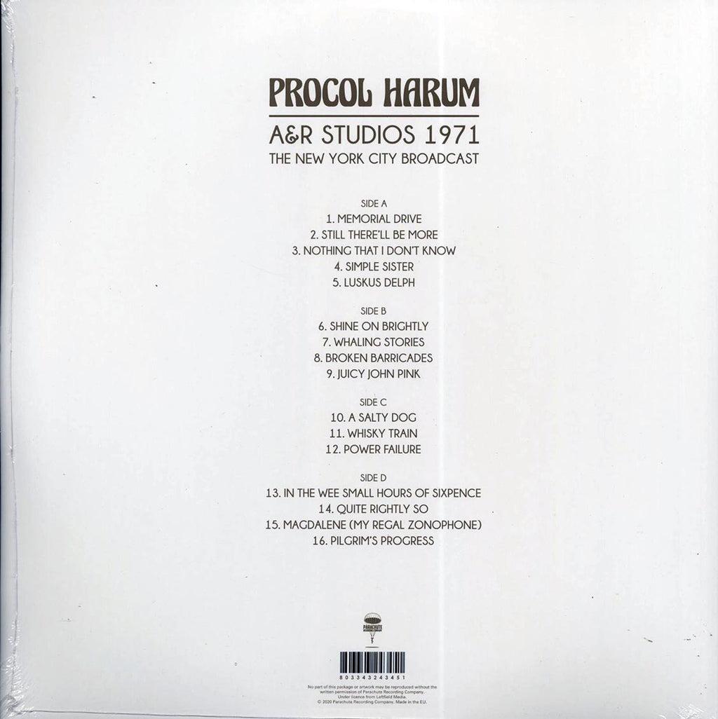 Procol Harum - A&R Studios 1971: The New York City Broadcast (ltd. ed.) (2xLP) vinyl LP back cover