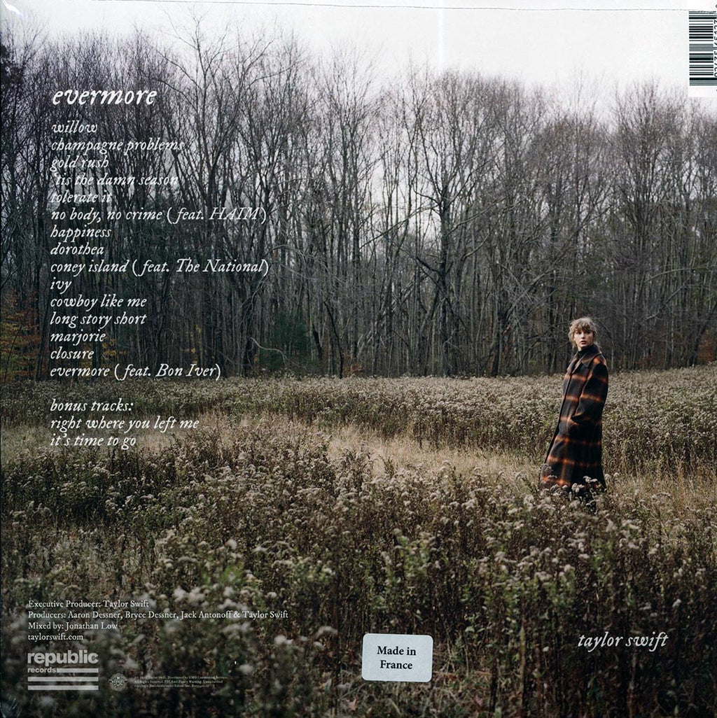 Taylor Swift - Evermore (+2 bonus tracks) (2xLP) (green vinyl) vinyl LP back cover