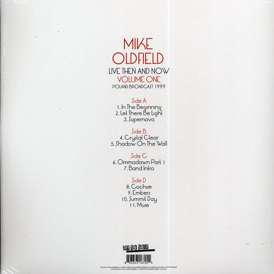 Mike Oldfield - Live Then & Now Volume 1: Poland Broadcast 1999 (2xLP) vinyl LP back cover