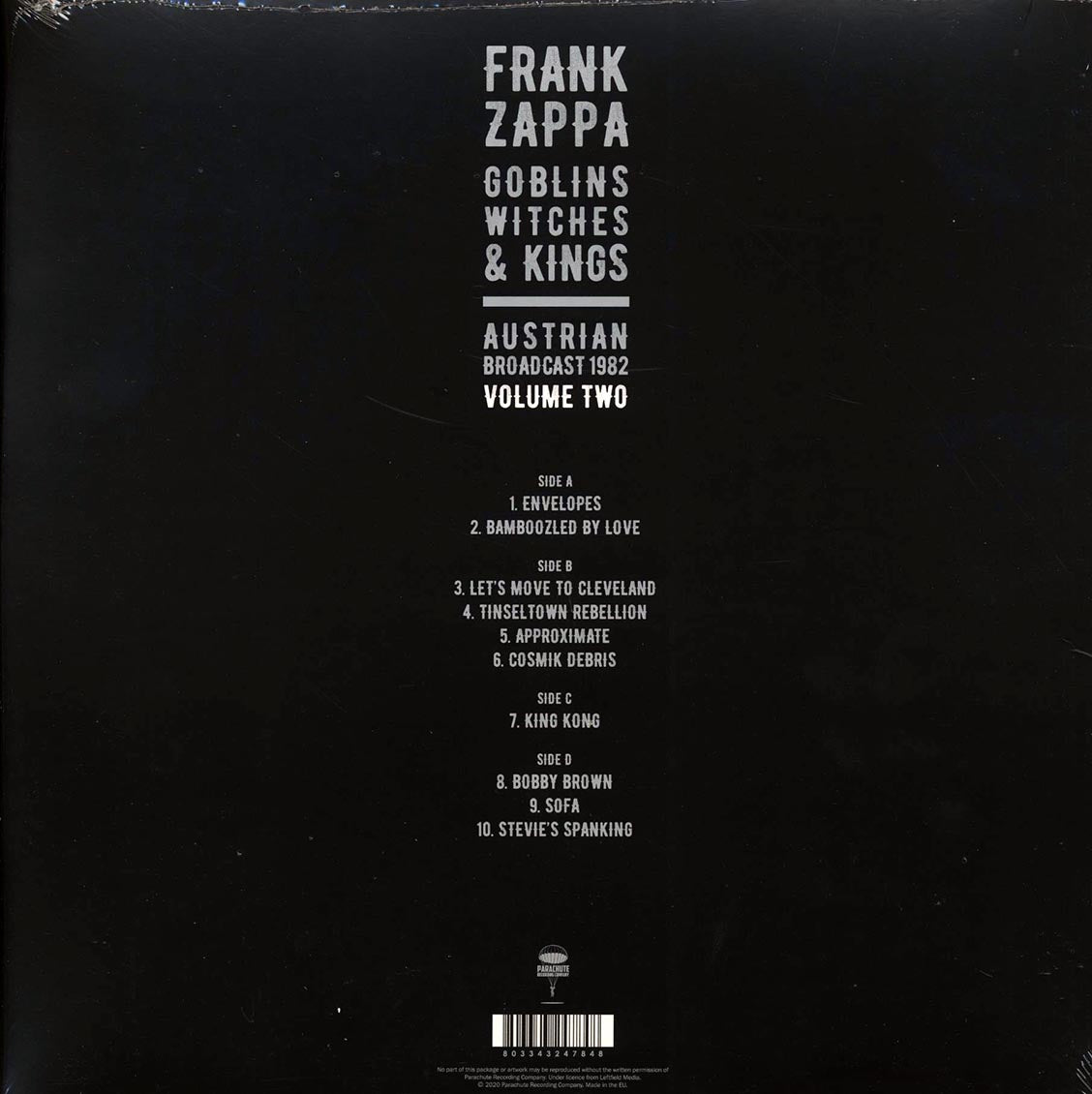 Frank Zappa - Goblins Witches & Kings Volume 2: Austrian Broadcast 1982 (2xLP) vinyl LP back cover