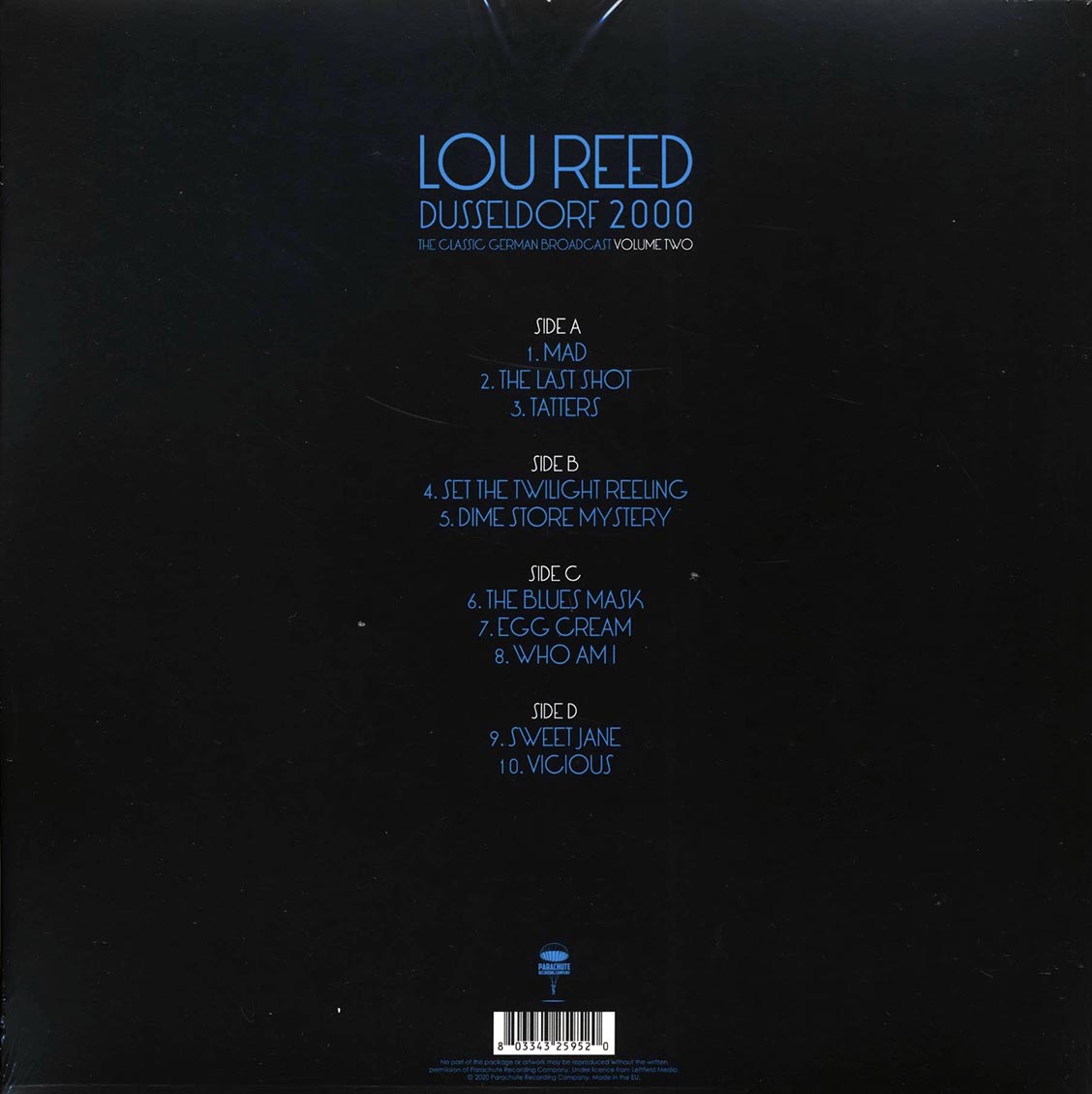 Lou Reed - Dusseldorf 2000 Volume 2: The Classic German Broadcast (2xLP) vinyl LP back cover