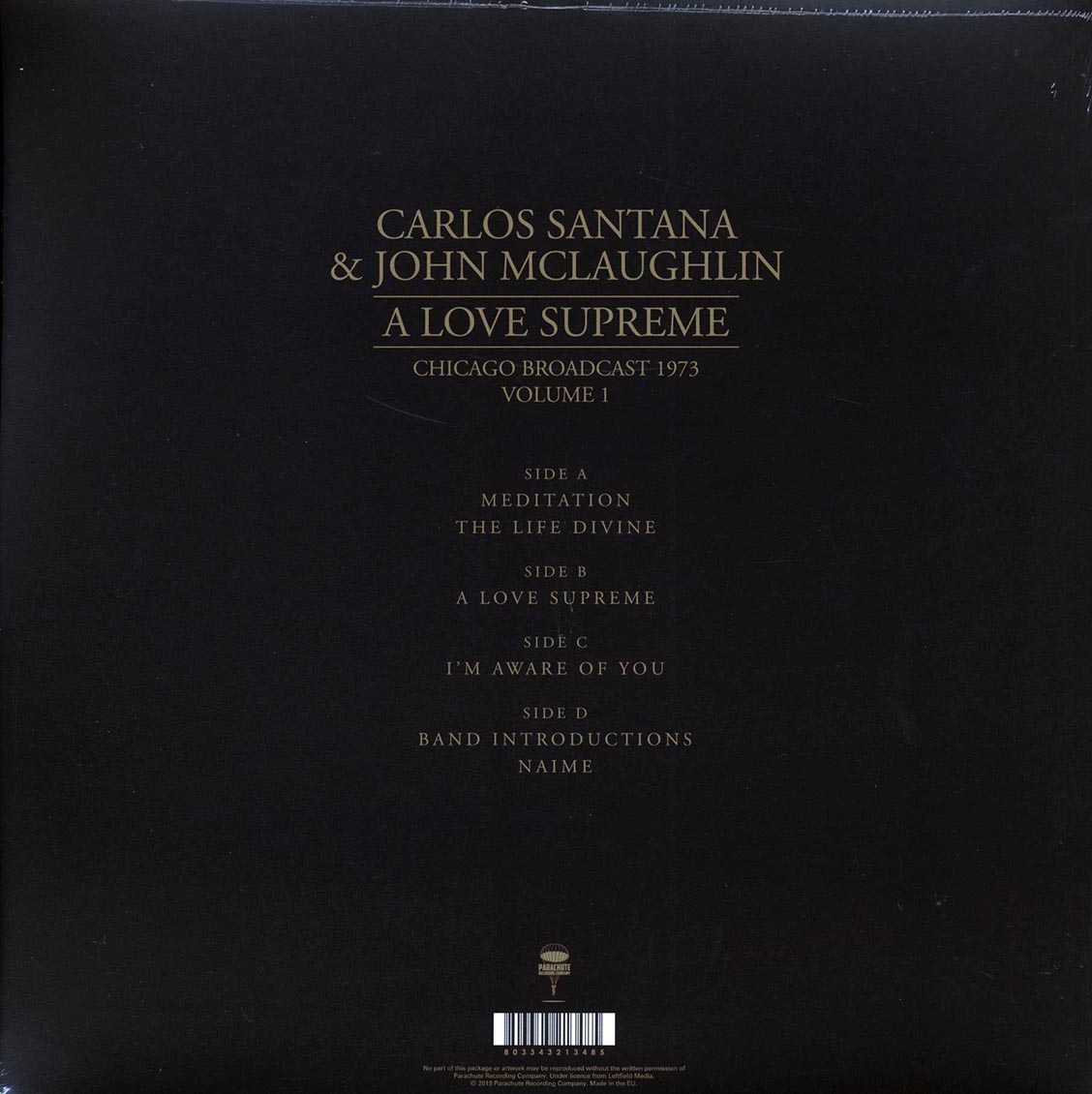 Carlos Santana, John McLaughlin - A Love Supreme Volume 1: Chicago Broadcast 1973 (2xLP) vinyl LP back cover
