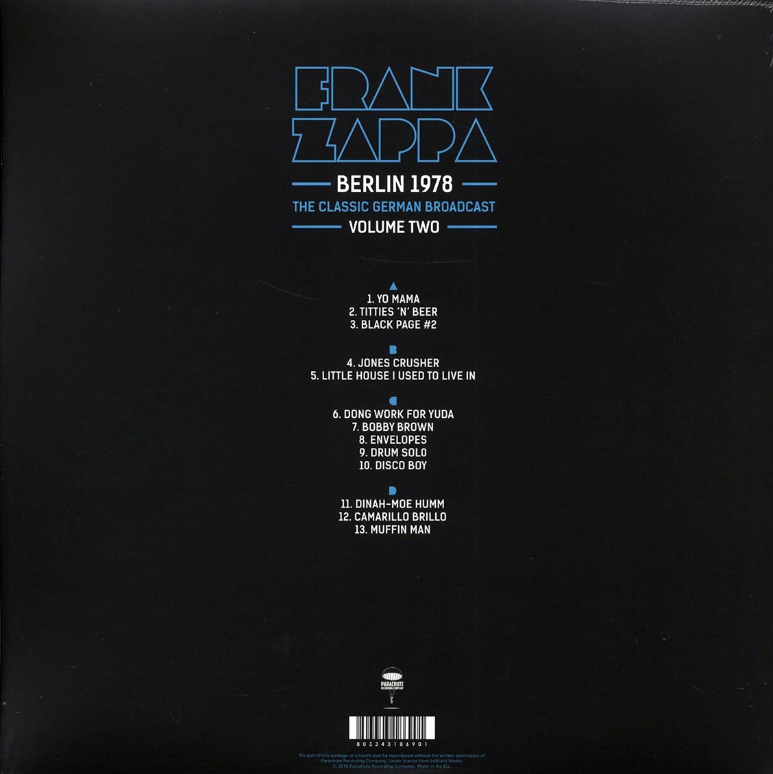 Frank Zappa - Berlin 1978 Volume 2: The Classic German Broadcast (2xLP) vinyl LP back cover