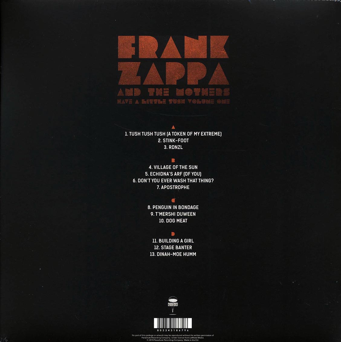 Frank Zappa & The Mothers - Have A Little Tush Volume 1: Michigan State University Broadcast 1974 (2xLP) (clear vinyl) vinyl LP back cover