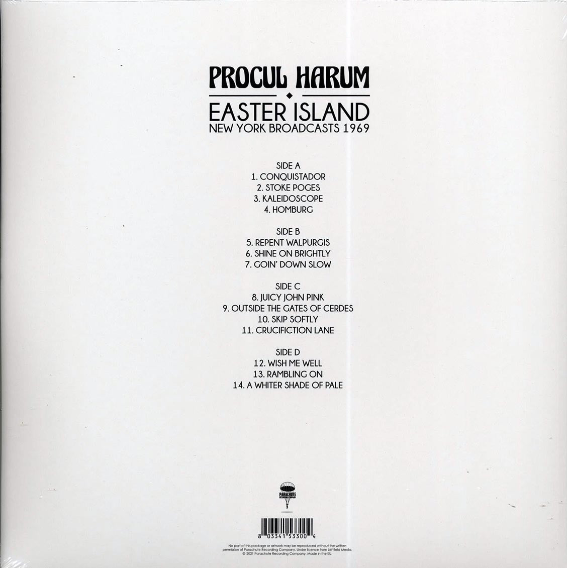 Procol Harum - Easter Island: New York Broadcasts 1969 (2xLP) vinyl LP back cover