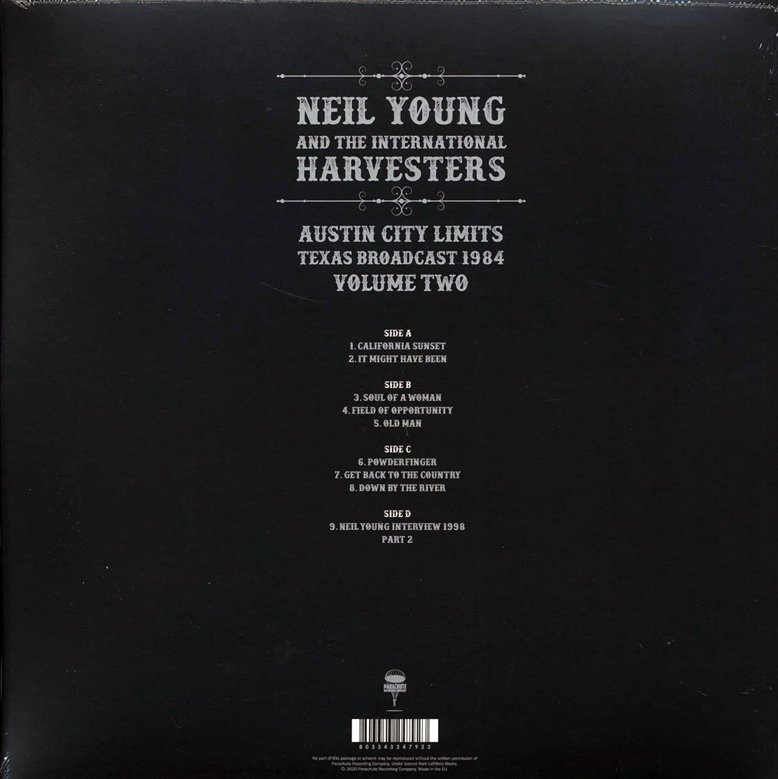 Neil Young & The International Harvesters - Austin City Limits Volume 2: Texas Broadcast 1984 (2xLP) vinyl LP back cover