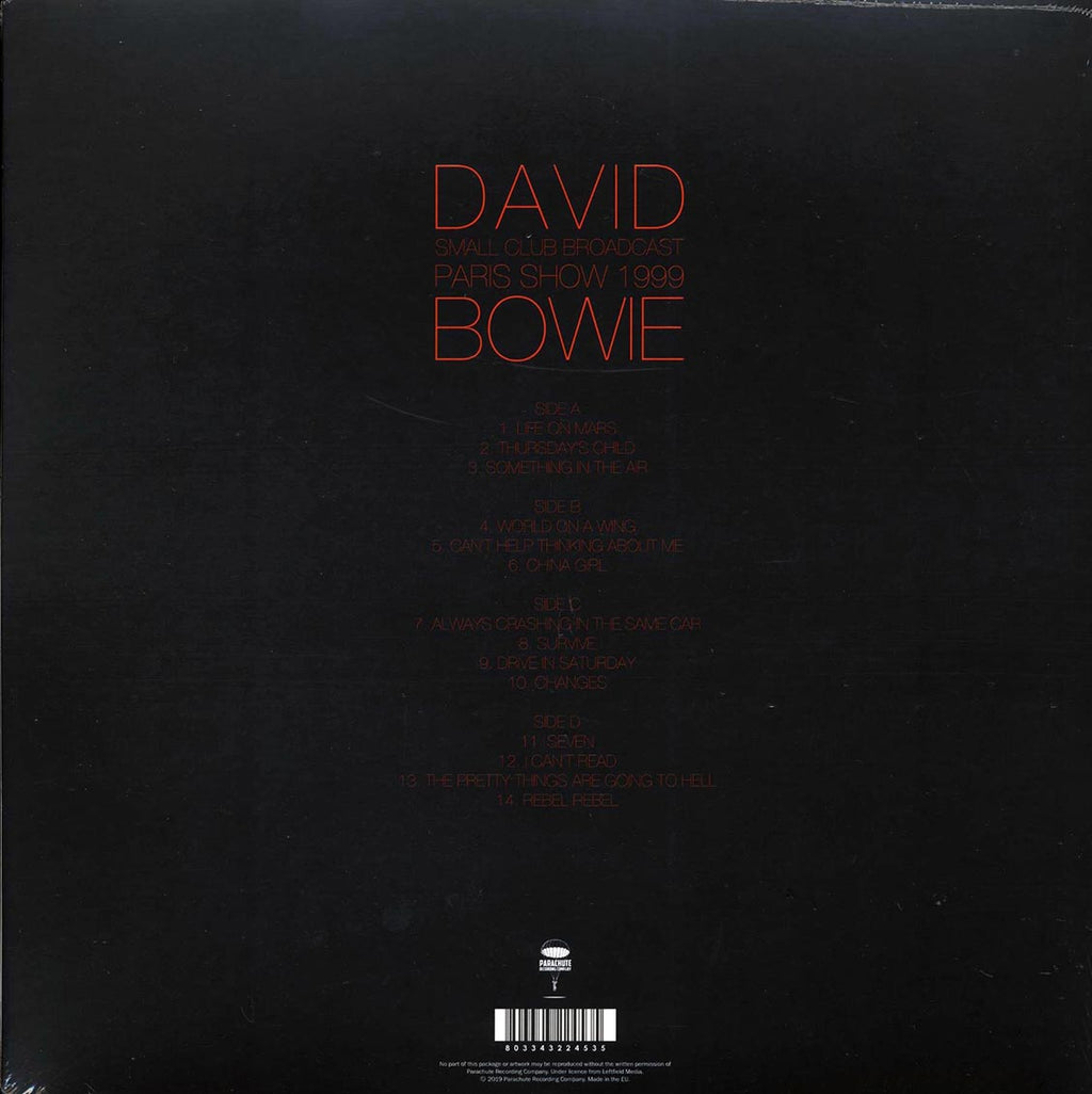 David Bowie - Paris Show 1999: Small Club Broadcast (2xLP) vinyl LP back cover