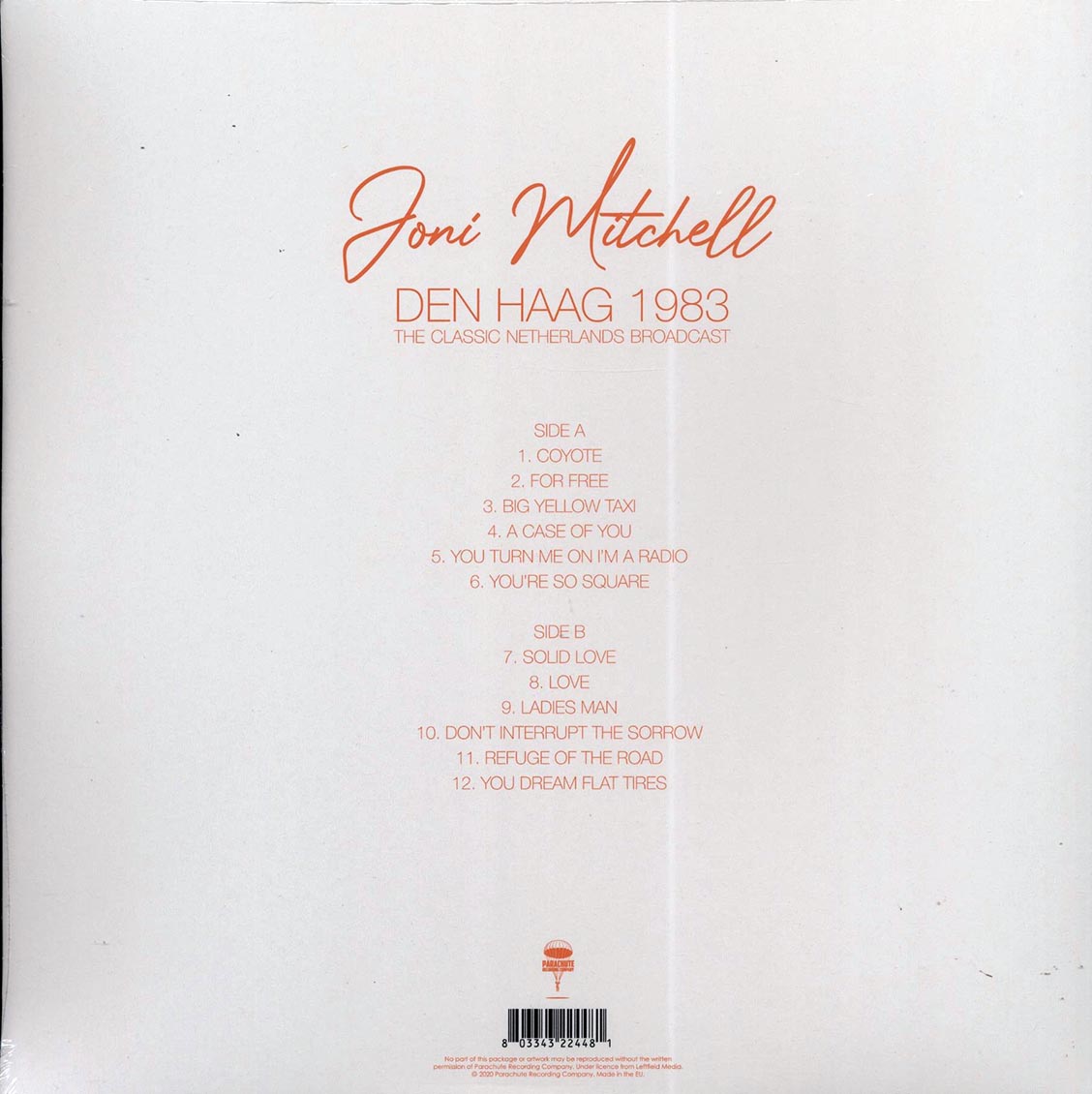 Joni Mitchell - Den Haag 1983: The Classic Netherlands Broadcast vinyl LP back cover