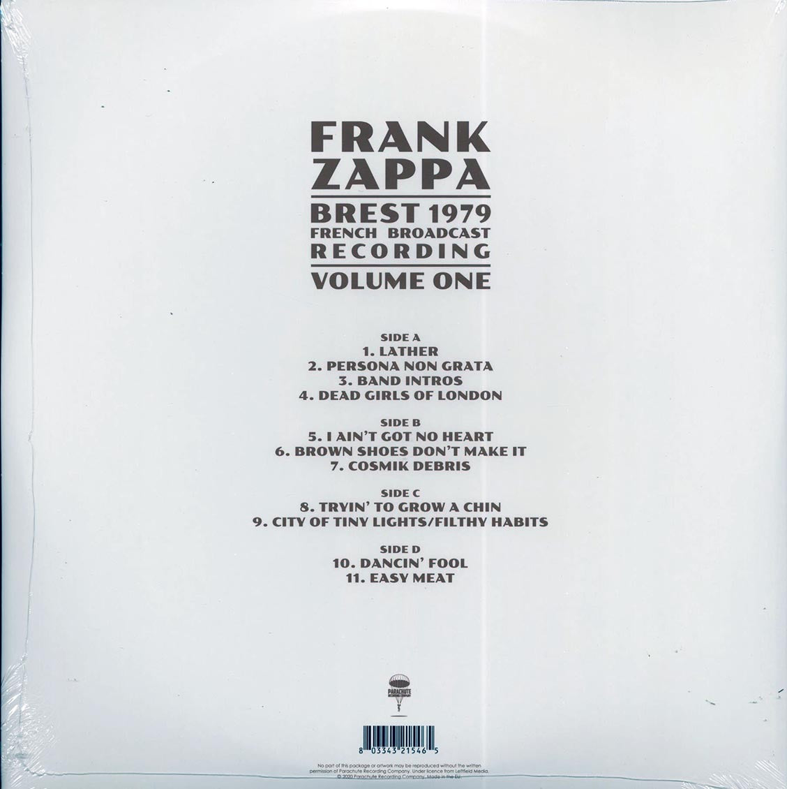 Frank Zappa - Brest 1979 Volume 1: French Broadcast Recording (2xLP) vinyl LP back cover