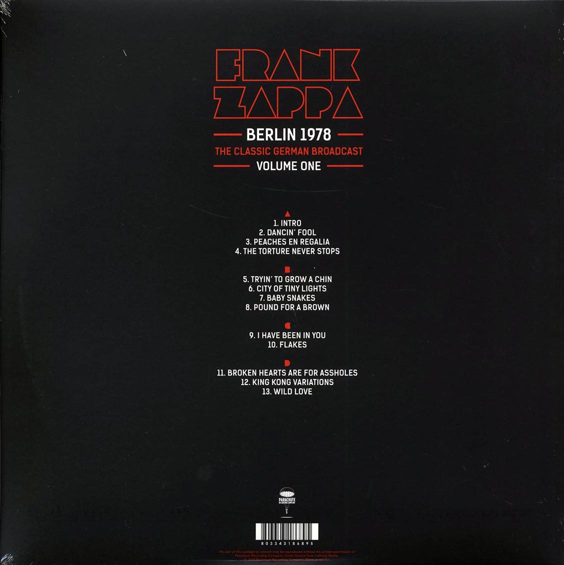 Frank Zappa - Berlin 1978 Volume 1: The Classic German Broadcast (2xLP) vinyl LP back cover