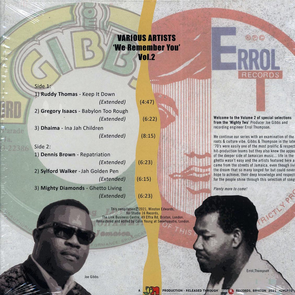 Sylford Walker, Dennis Brown, Dhaima, Gregory Isaacs, Etc. - We Remember You Volume 2: The Mighty Two Joe Gibbs & Errol Thompson vinyl LP back cover