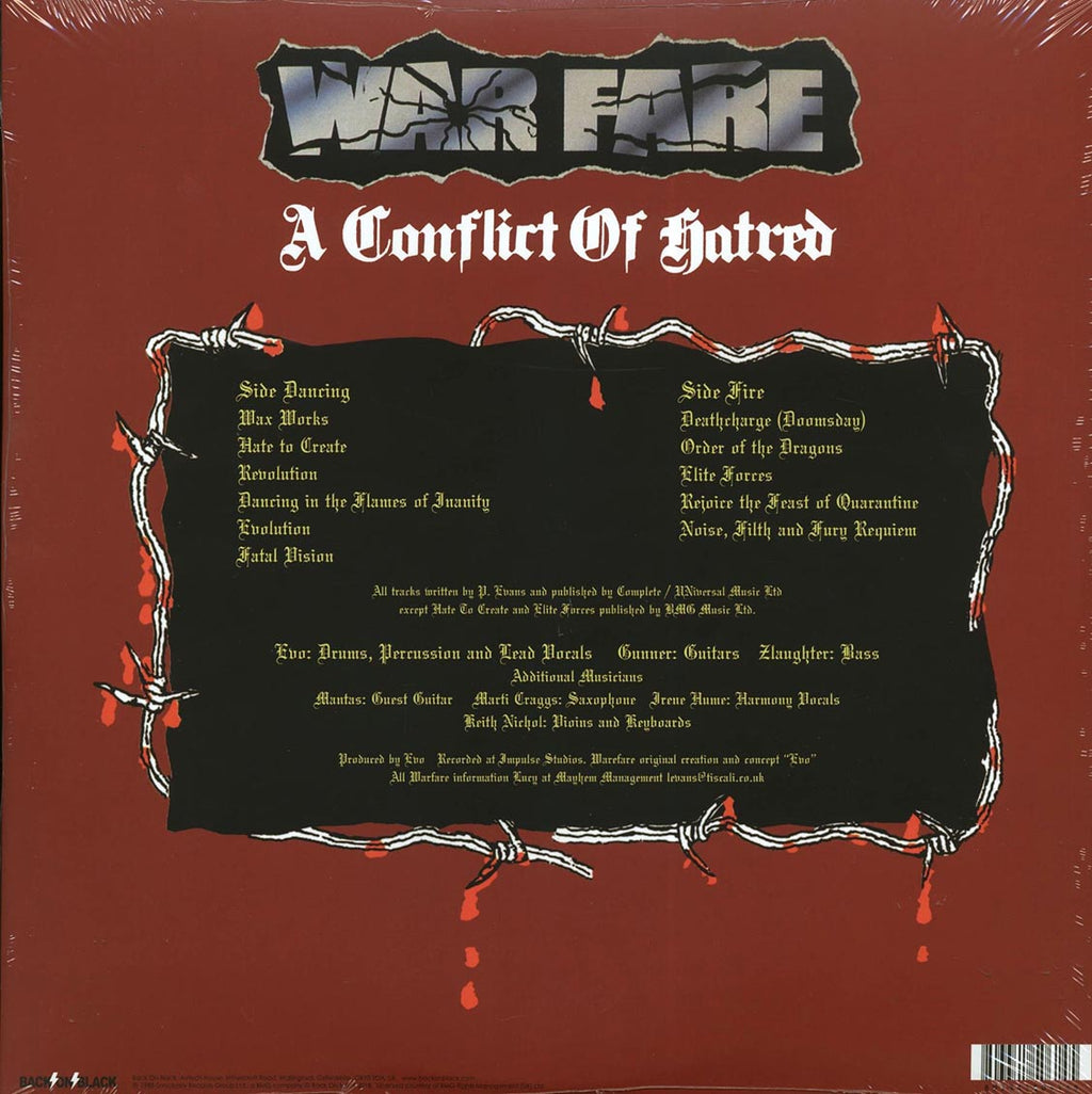 Warfare - A Conflict Of Hatred (white vinyl) vinyl LP back cover