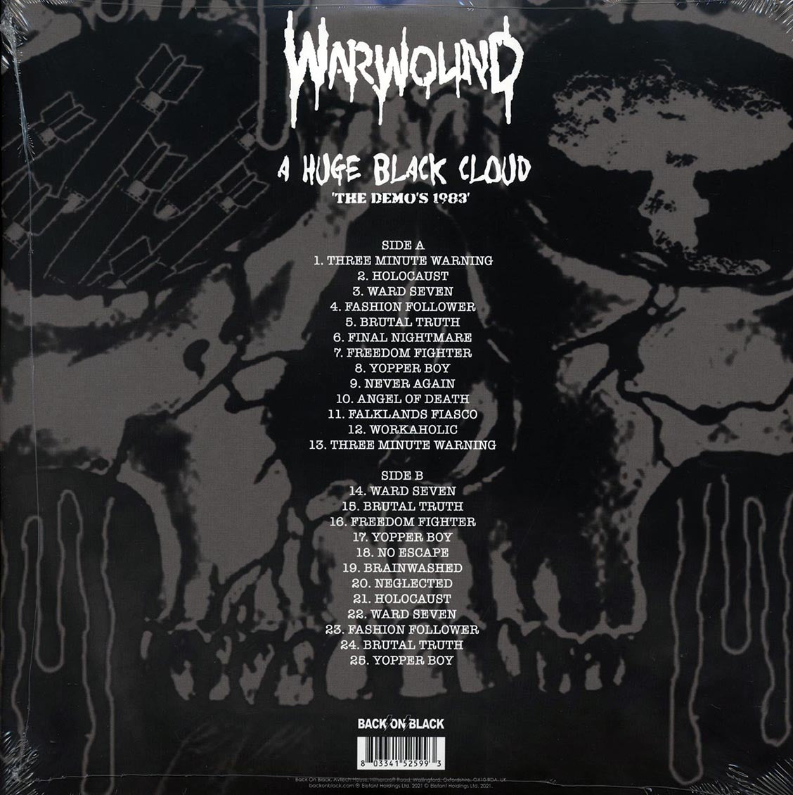 Warwound - A Huge Black Cloud: The Demo's 1983 (ltd. ed.) (clear vinyl) vinyl LP back cover