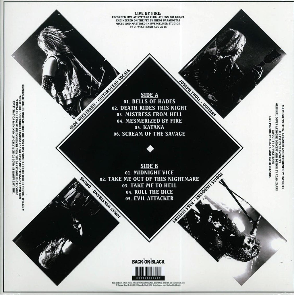 Enforcer - Live By Fire (ltd. ed.) (splatter vinyl) vinyl LP back cover