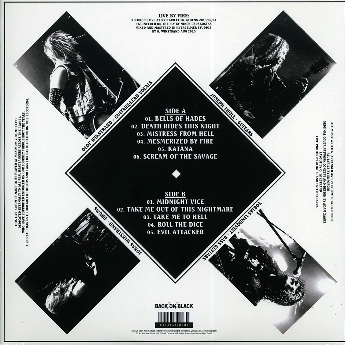 Enforcer - Live By Fire (ltd. ed.) (splatter vinyl) vinyl LP back cover