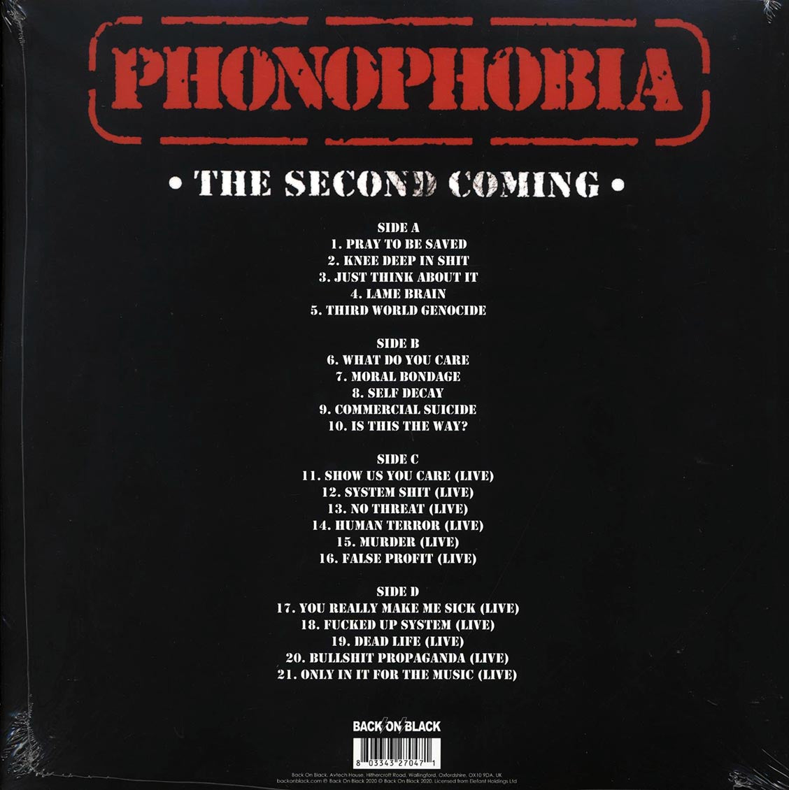 Extreme Noise Terror - Phonophobia (ltd. ed.) (2xLP) (red vinyl) vinyl LP back cover