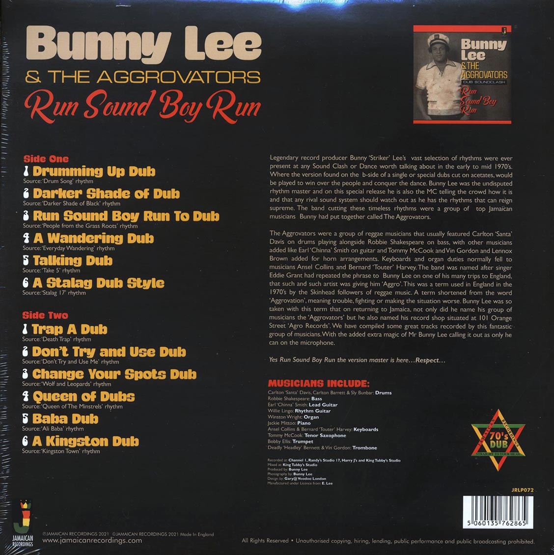 Bunny Lee & The Aggrovators - Run Boy Run: Dub Soundclash vinyl LP back cover