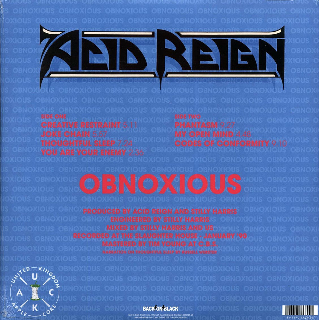 Acid Reign - Obnoxious (pink vinyl) (remastered) vinyl LP back cover