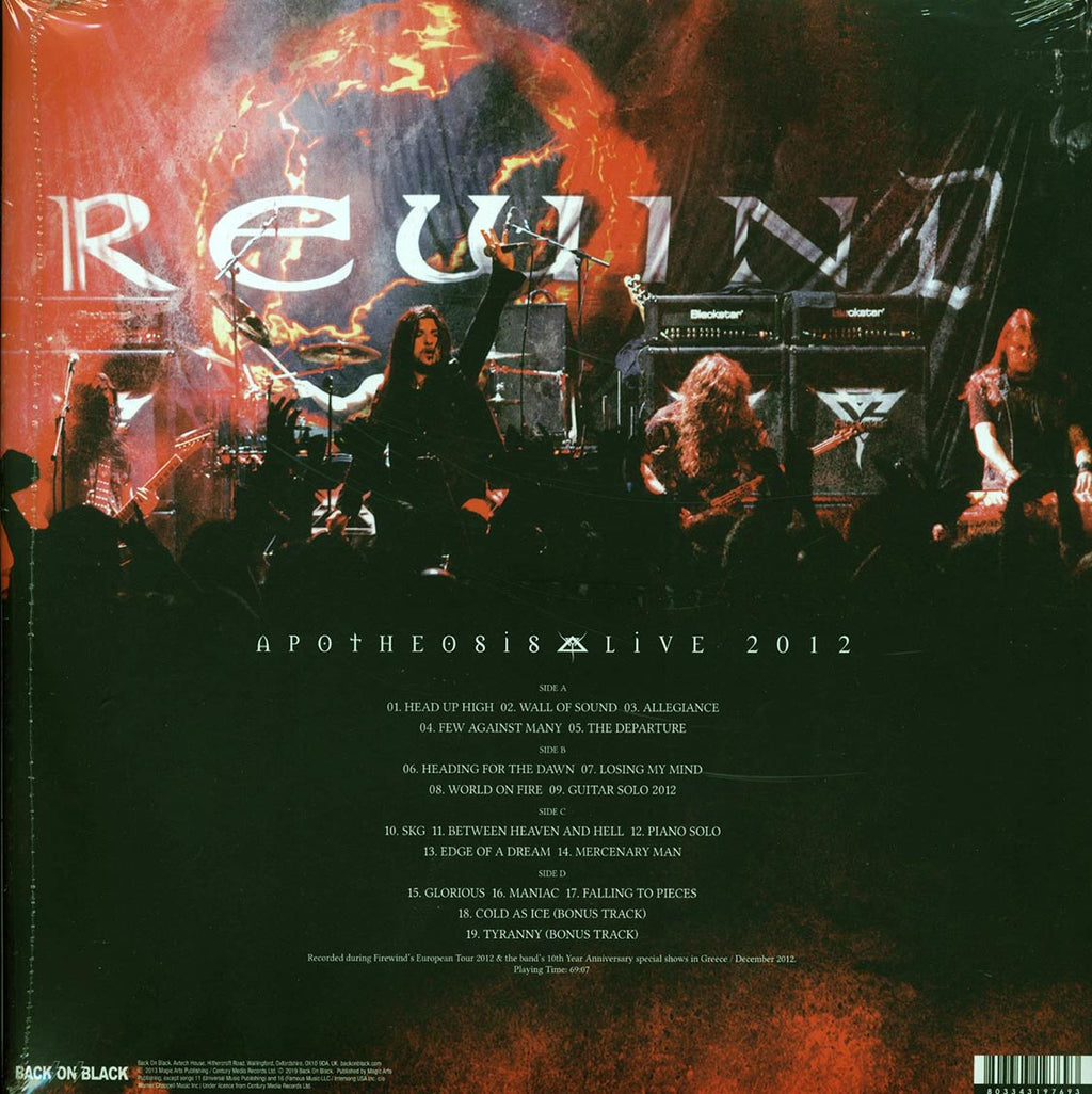 Firewind - Apotheosis: Live 2012 (+2 bonus tracks) (2xLP) (deluxe edition) vinyl LP back cover