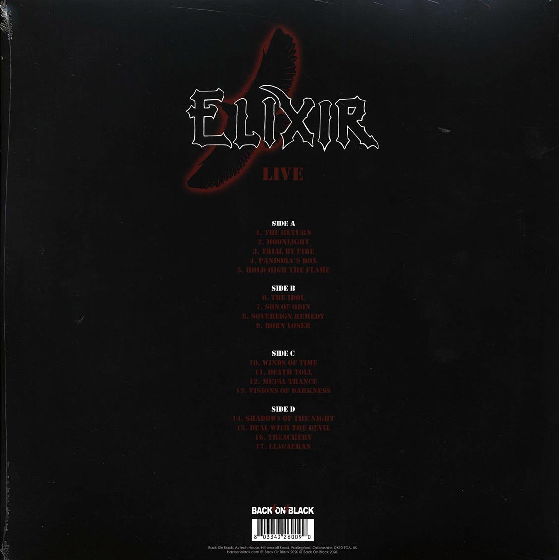 Elixir - Live (2xLP) vinyl LP back cover