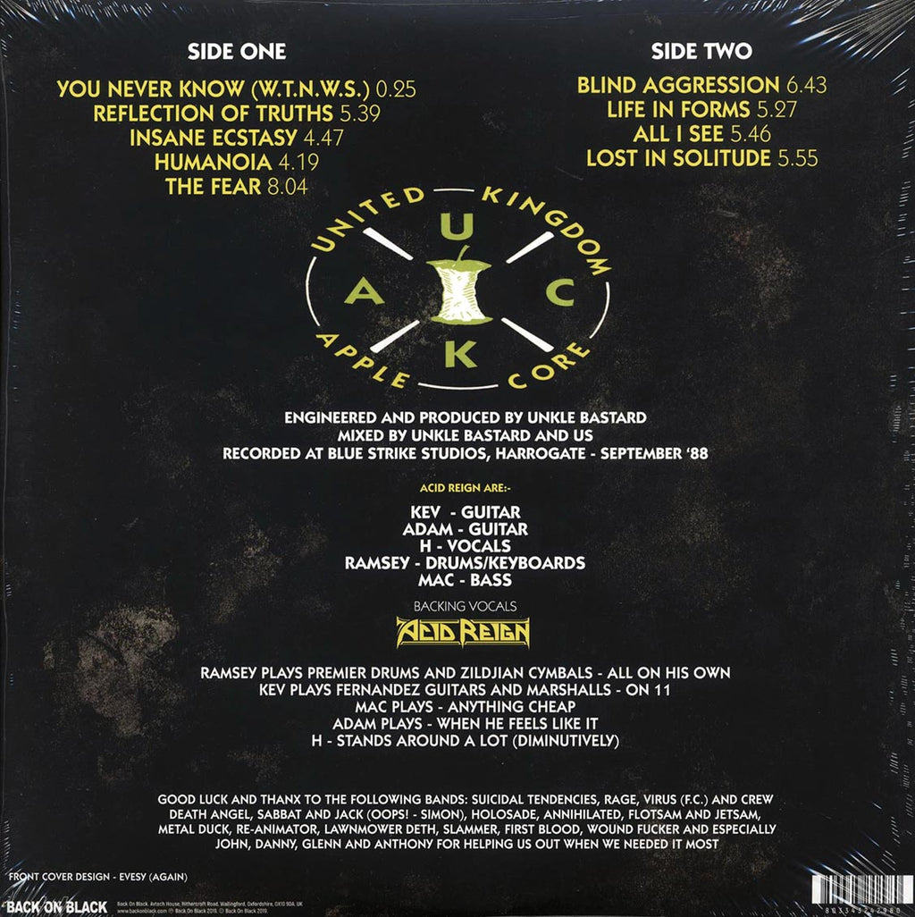 Acid Reign - The Fear (yellow vinyl) (remastered) vinyl LP back cover