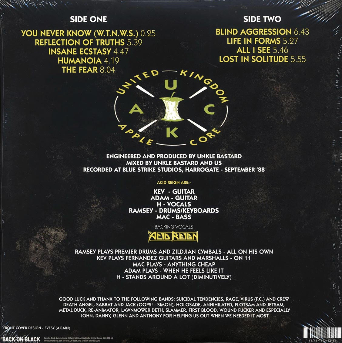 Acid Reign - The Fear (yellow vinyl) (remastered) vinyl LP back cover