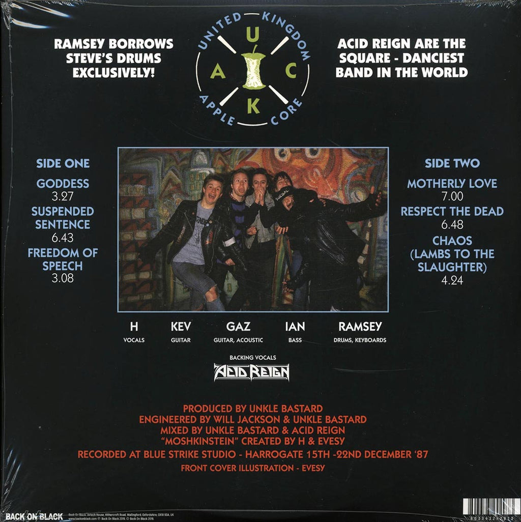 Acid Reign - Moshkinstein (ltd. ed.) (blue vinyl) (remastered) vinyl LP back cover