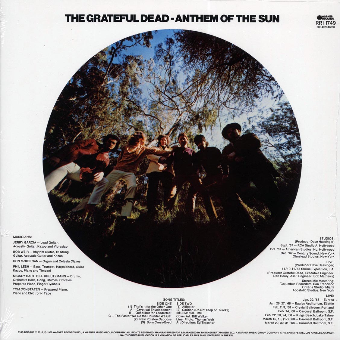 Grateful Dead - Anthem Of The Sun (50th Anniv. Ed.) (remastered) vinyl LP back cover