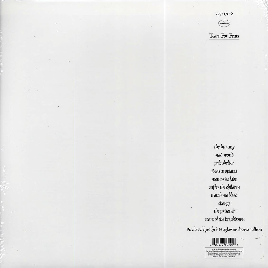 Tears For Fears - The Hurting (180g) vinyl LP back cover