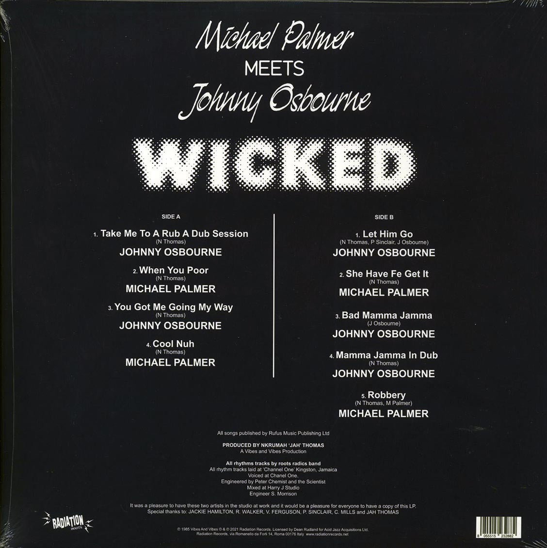 Michael Palmer, Johnny Osbourne - Michael Palmer Meets Johnny Osbourne: Wicked vinyl LP back cover