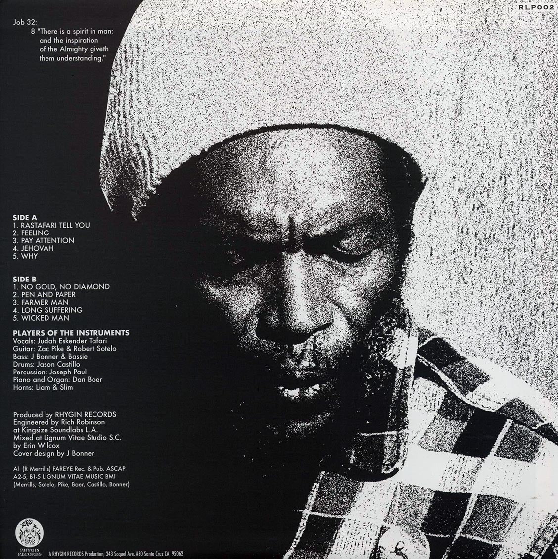 Judah Eskender Tafari - Long-Suffering vinyl LP back cover