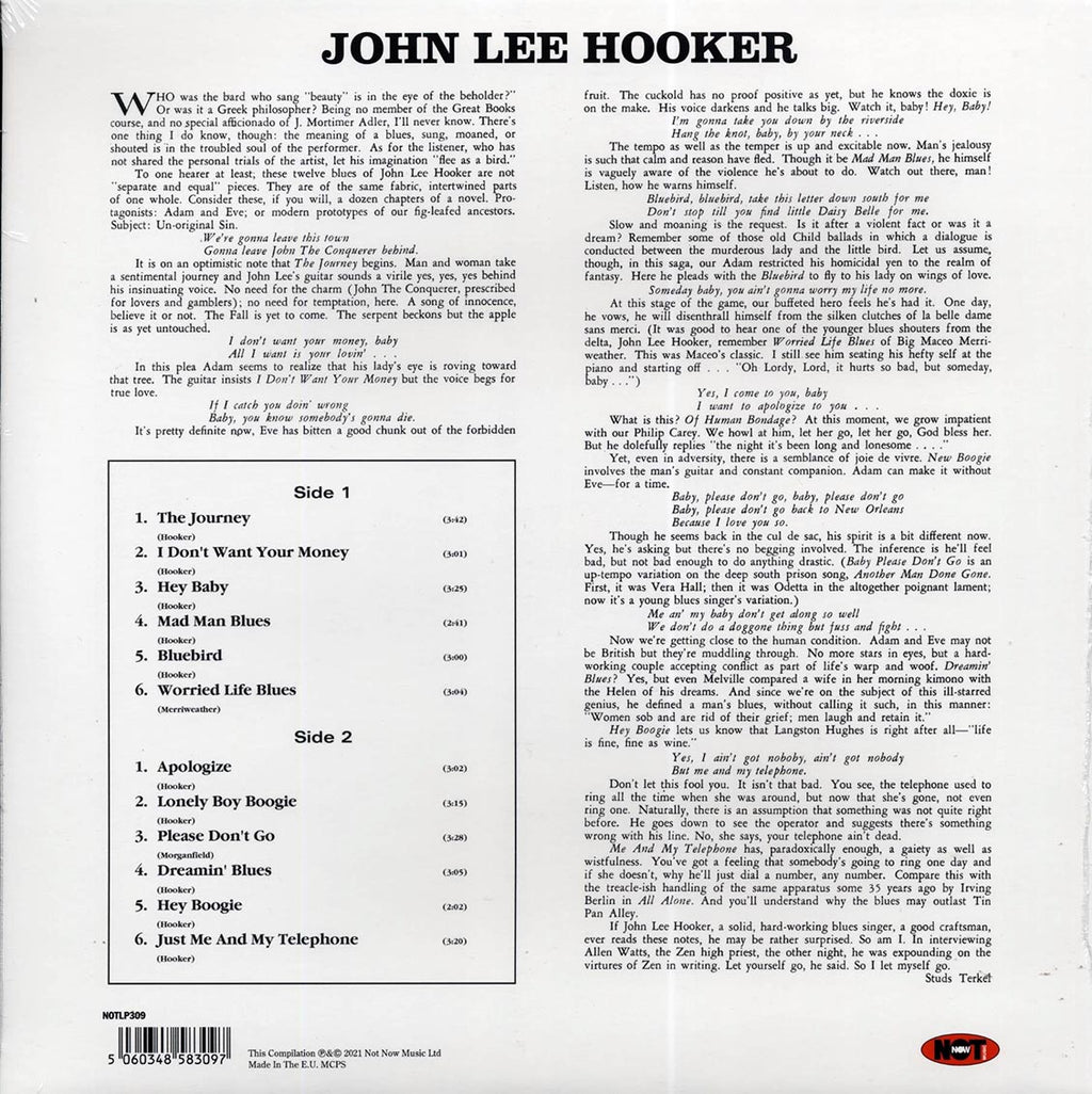John Lee Hooker - Plays & Sings The Blues (180g) (purple vinyl) vinyl LP back cover